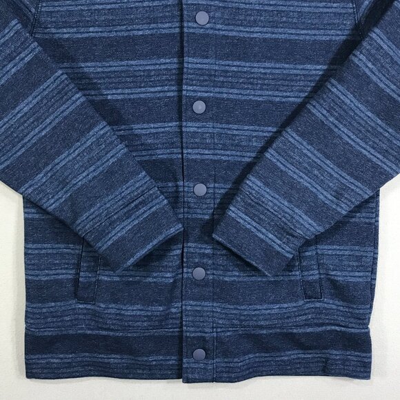 Old Navy Hoodie Shacket Boys Large 10-12 Blue Striped Jacket Snap Button Pockets - Picture 6 of 12